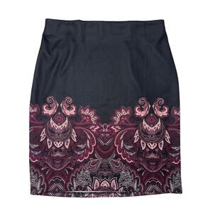Roz & Ali Womens Size Large Black Elastic Waist Paisley Print Short Mini Skirt